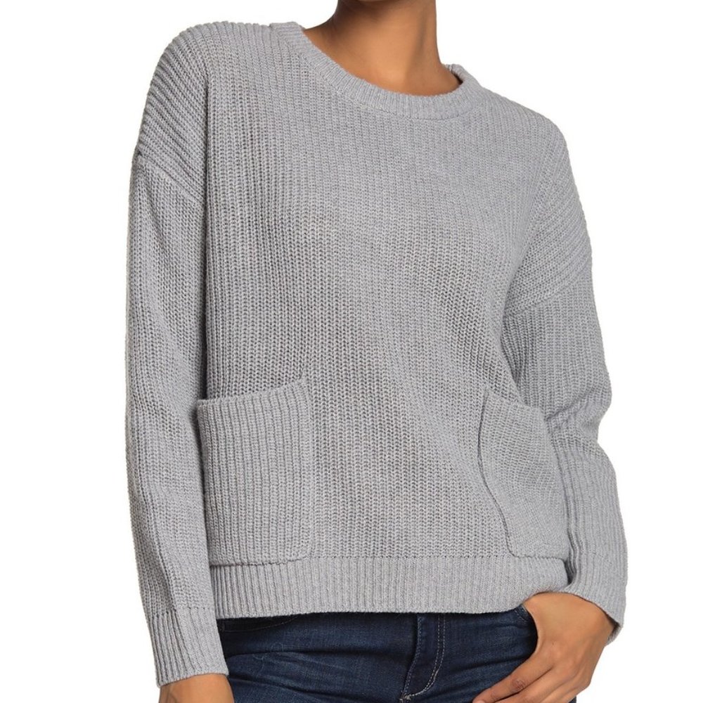 Nordstrom Light Gray Crewneck Pocket Sweater